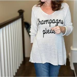 NEW WOODEN SHIPS champagne please v neck cotton sweater in blush